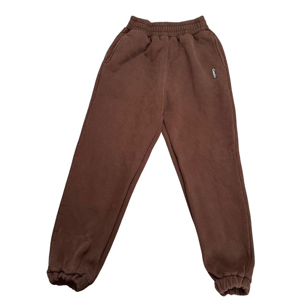 Comfrt Fleece Joggers Womens Small Brown Excellent High Waisted Sweatpants